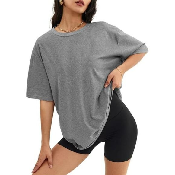 Oversized Womens T Shirt Loose Fit Crewneck Short Sleeve Casual Summer Top - Picture 7 of 7